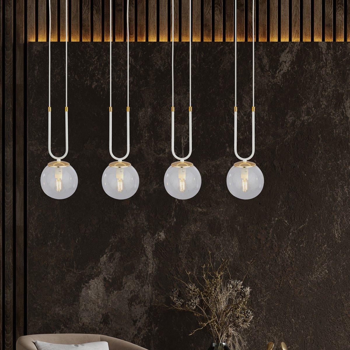 Emibig Aarhus 92cm brede pendellamp met 4 lampen E14 transparant glas - Perfect voor sfeervolle verlichting in elke ruimte