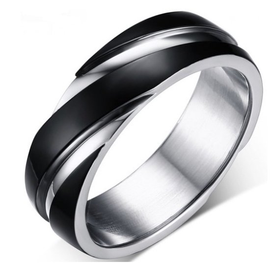 Schitterende Zilver Zwart Kleurige Gestreepte Ring|Herenring | Damesring| Jonline |19.00 mm. Maat 60