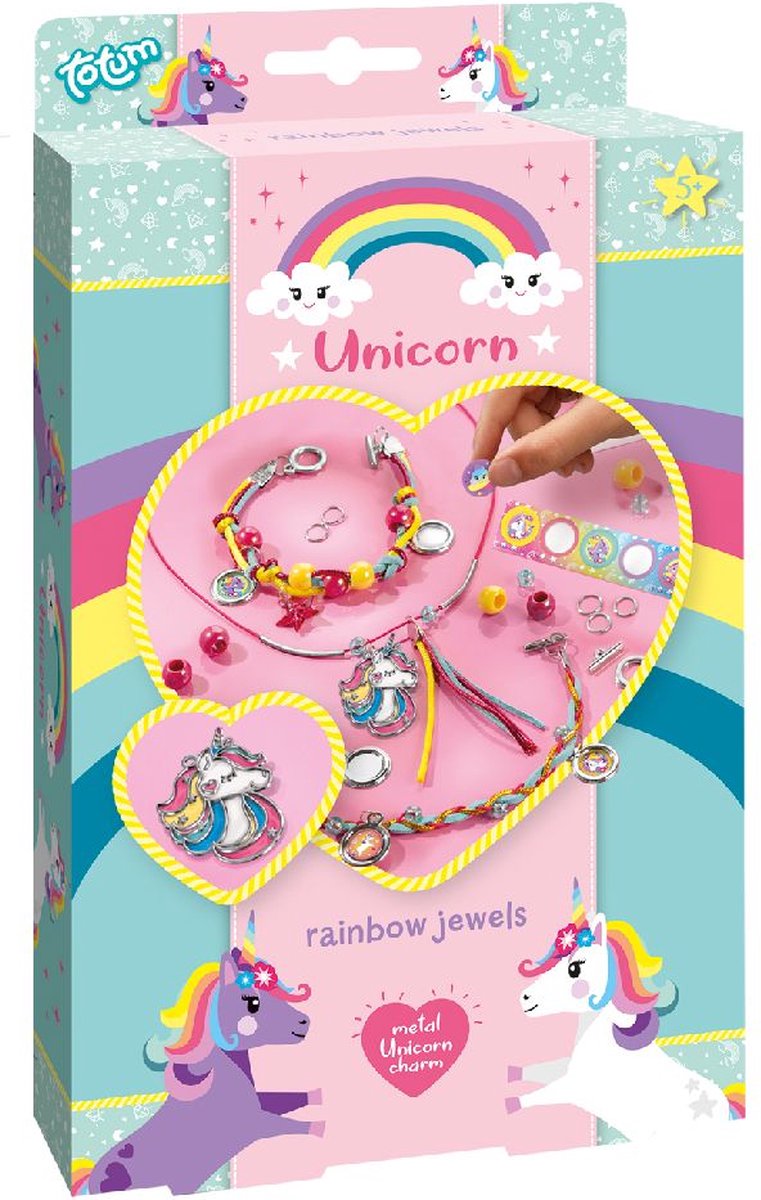 Totum Unicorn armbandjes maken regenboog sieraden knutselset 25-delig met unicorn bedel cadeautip - Totum
