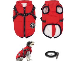 Geweo Honden Jas - Hondenjas - Dog Jacket - Met aanlijn Geweo Hondenjasjes voor Hondjes - Dog Jacket - Met aanlijn ringKleine Hond -Waterafstotend - Gevoerd met rits - Warme hondenjas - Maat M - Rood - Trektouw 1.5 M