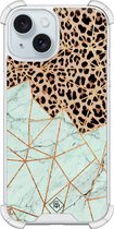 Casimoda® hoesje - Geschikt voor iPhone 15 - Luipaard Marmer Mint - Shockproof case - Extra sterk - Siliconen/TPU - Mint, Transparant