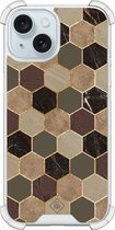 Casimoda® hoesje - Geschikt voor iPhone 15 - Kubus Groen Bruin - Shockproof case - Extra sterk - Siliconen/TPU - Bruin/beige, Transparant