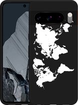 Cazy Hoesje Zwart geschikt voor Google Pixel 8 Pro World Map