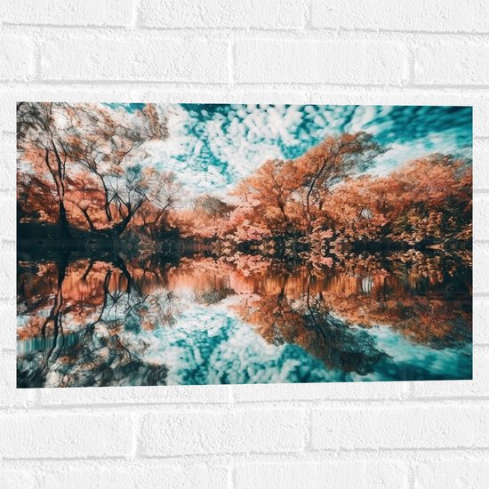 Muursticker - Water - Bomen - Herfst - Bladeren - Wolken - Kleuren - 60x40 cm Foto op Muursticker