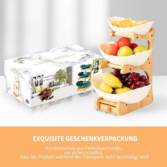 3 Verdiepingen, Fruitmand, Etagère Met Natuurlijke Bamboe Standaard Voor Fruit Cake Snoep Keuken Opbergmand Werkblad Decoratieve Schalen 3 Verdiepingen Fruitschaal Van