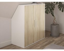 Vente-unique Kast voor onder een hellend dak 2 deuren - Wit en naturel - ADEZIO L 91.3 cm x H 110 cm x D 50 cm