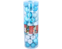 Christmas Gifts Kerstballen Set Zilver/Blauw - 50 Stuks Kunststof Kerstballen - Kerstversiering