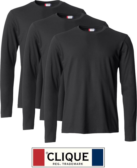 Clique 3 pack lichtgewicht T-shirt met lange mouwen Zwart maat XL