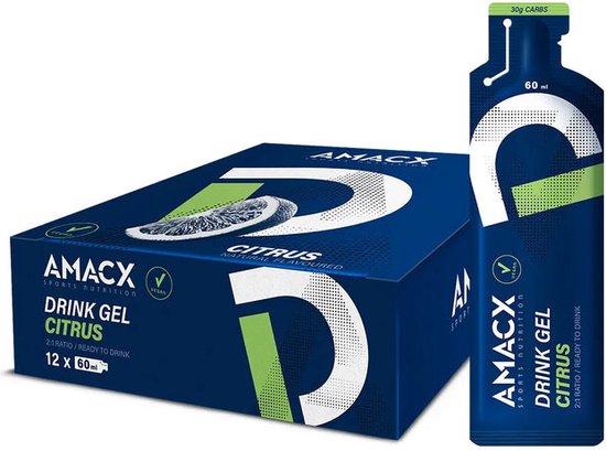 Amacx Drink Gel Citrus, 12-pack met een pakje van 60ml.
