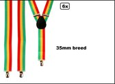 6x Bretels rood/geel/groen - breed 35mm - festival thema feest fun party verjaardag carnaval