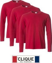 Clique 3 pack lichtgewicht T-shirt met lange mouwen Rood maat XS