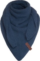 Knit Factory Coco Gebreide Omslagdoek Junior - Kindersjaal - Sjaal meisje - Wintersjaal - Driehoek Sjaal - Stola - Wollen sjaal - Donkerblauwe sjaal - Jeans - 140x60 cm