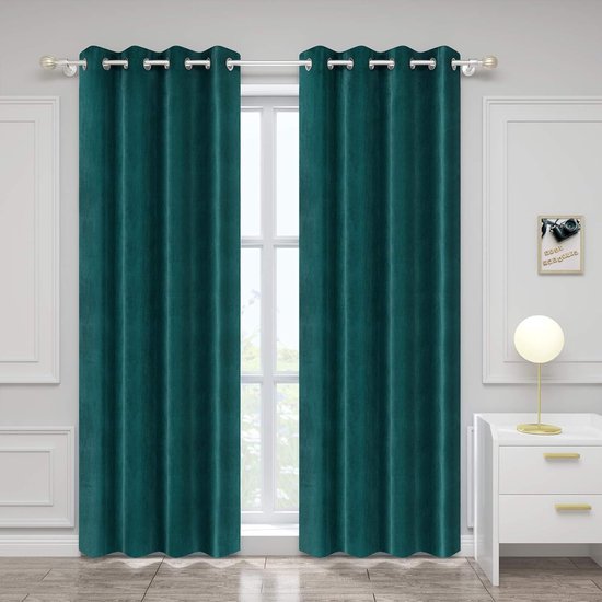 WOLTU VH6070dgn-2 Gordijnen ondoorzichtig en zwaar in fluwelen Set Van 2, Verduisterend en thermisch gordijn 140x245cm,Donkergroen
