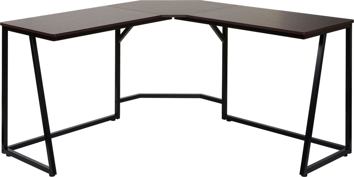 Hoekbureau MCW-K66, computerwerktafel, MVG-gecertificeerd 76x140x140cm, MDF metaal ~ donkerbruin
