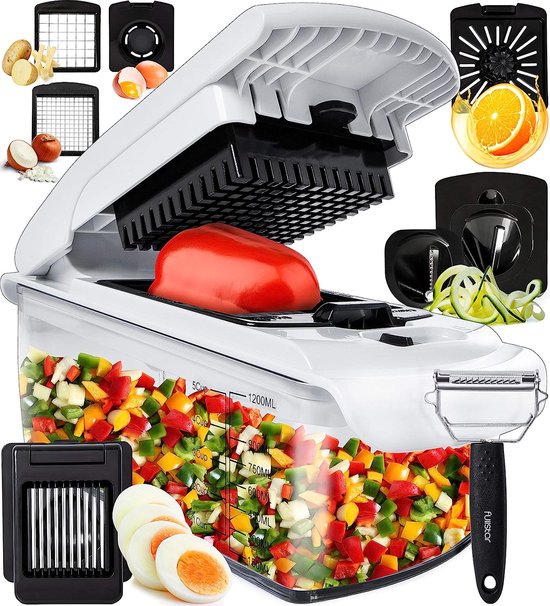 Hachoir à légumes, trancheur de légumes, hachoir multifonctionnel 14 en 1, coupe-légumes de cuisine, hachoir à fruits, hachoir à légumes avec récipient, hachoir à salade de pommes de terre, oignon, ai