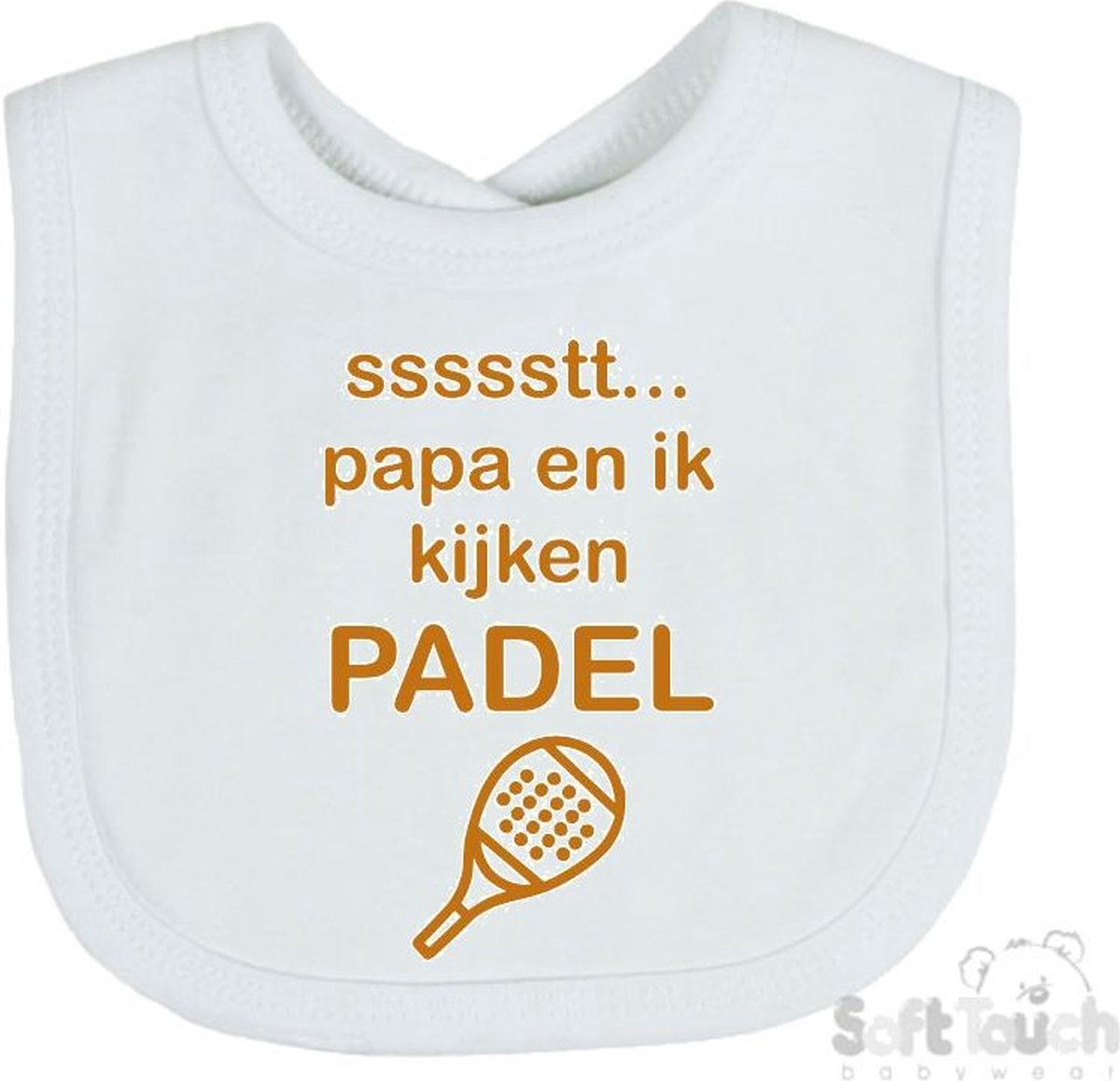 Goedkoopste Soft Touch Slabber Slabbetje Slab ssssstt.. Papa en ik kijken Padel Padellen Unisex Katoen Wit/tan Maat 33x22 Cm