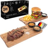 Lot de 2 planches de service Luisa en bois d'acacia certifié FSC® avec saucières pour steaks, hamburgers, sushis et bien plus encore - accessoire parfait, par exemple pour griller !