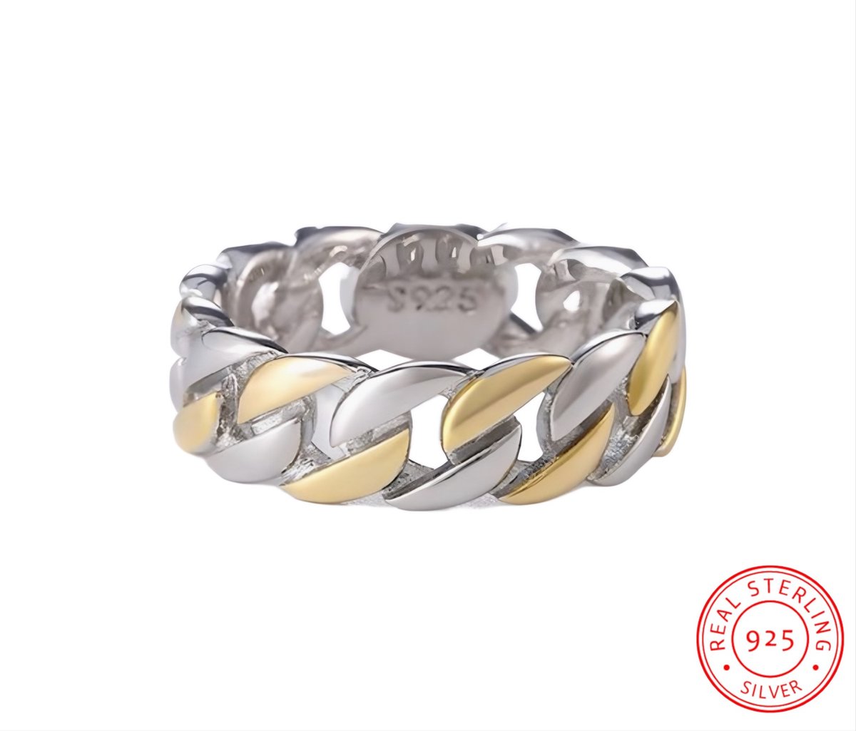 Soraro Chain Cuban Link Ring | 925 Zilver | Goud&Zilver | Ringen Mannen | 18mm | Ring Heren | Mannen Cadeau | Vaderdag | Vaderdag Cadeau | Valentijn | Valentijnscadeau