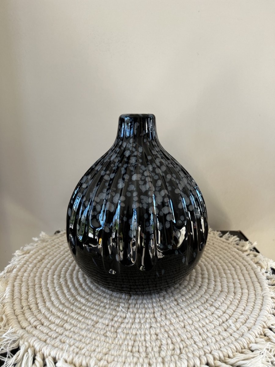 Dijk Natural Kleine vaas - 19 cm hoog - zwart/blauw