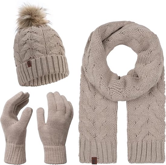 Ensemble de gants, écharpe et chapeau d'hiver U-100, beige. | bol