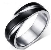 Schitterende Zilver Zwart Kleurige Gestreepte Ring|Herenring | Damesring| Jonline |22.25 mm. Maat 70
