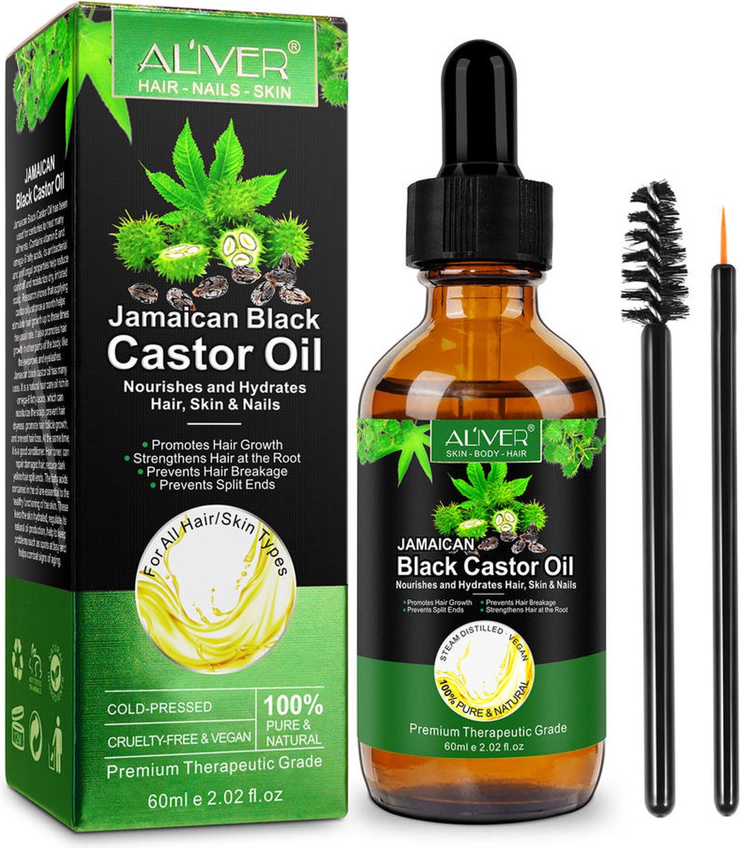 Castor Olie ALIVER 100% Pure Natural Nourish Haar Huid & Nagels Premium Haargroei Organische Jamaicaanse Zwarte Castor Olie