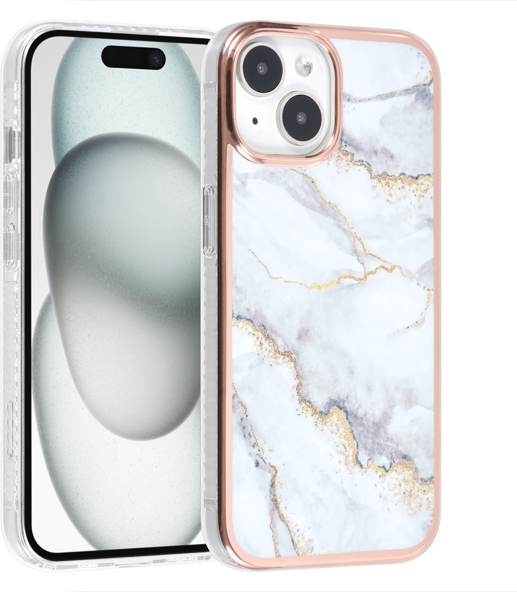 iPhone 15 TPU Back Cover hoesje - Marble White- Wit