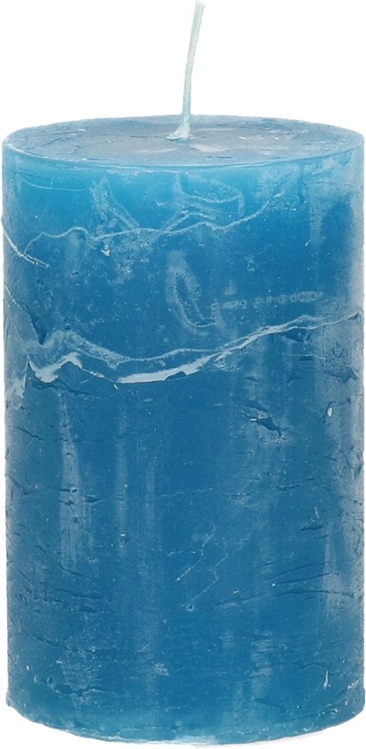 Stompkaars/cilinderkaars - helder blauw - 5 x 8 cm - klein rustiek model