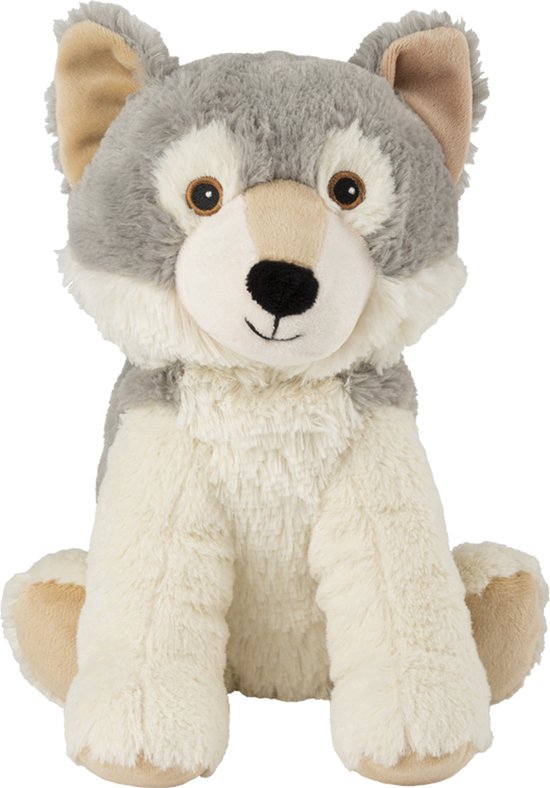 Warmies Warmte/magnetron opwarm knuffel - Wolf - grijs - 24 cm - pittenzak