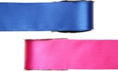 Satijn sierlint pakket - blauw/roze - 2,5 cm x 25 meter - Hobby/decoratie/knutselen - 2x rollen