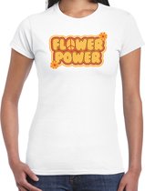 Bellatio Decorations hippie t-shirt dames - flower power - vintage - wit - jaren 60 themafeest XS