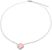 Ketting met Klaver - RVS - Lengte 39-44 cm - Zilverkleurig en Roze