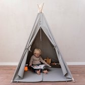 Sunny Alba Tipi Tent Grijs voor kinderen - Wigwam Speeltent met ramen van katoen - Tipi tent kinderen met Kussen kleed - 120x120x160cm - Stokken van FSC hout