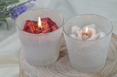 Candles by Milanne, Set van 2 stuks grote verschillende handgemaakte ROOS KAARSEN in glazen bak, H: 9 cm - BEKIJK VIDEO