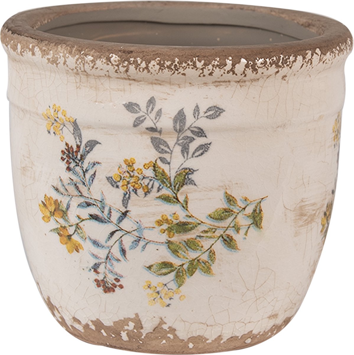 Clayre & Eef Bloempot Ø 13x11 cm Beige Geel Keramiek Bloemen