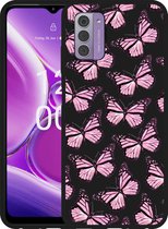 Cazy Hoesje Zwart geschikt voor Nokia G42 Roze Vlinders