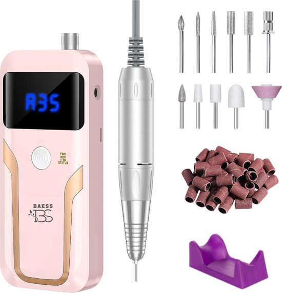 Baess PediPro Elektrische Nagelvijl - Draadloze Nagelfrees - 35.000 RPM - Manicure en Pedicure set - 11 Bitjes en 25 Schuurrollen - Nail Drill - Roze