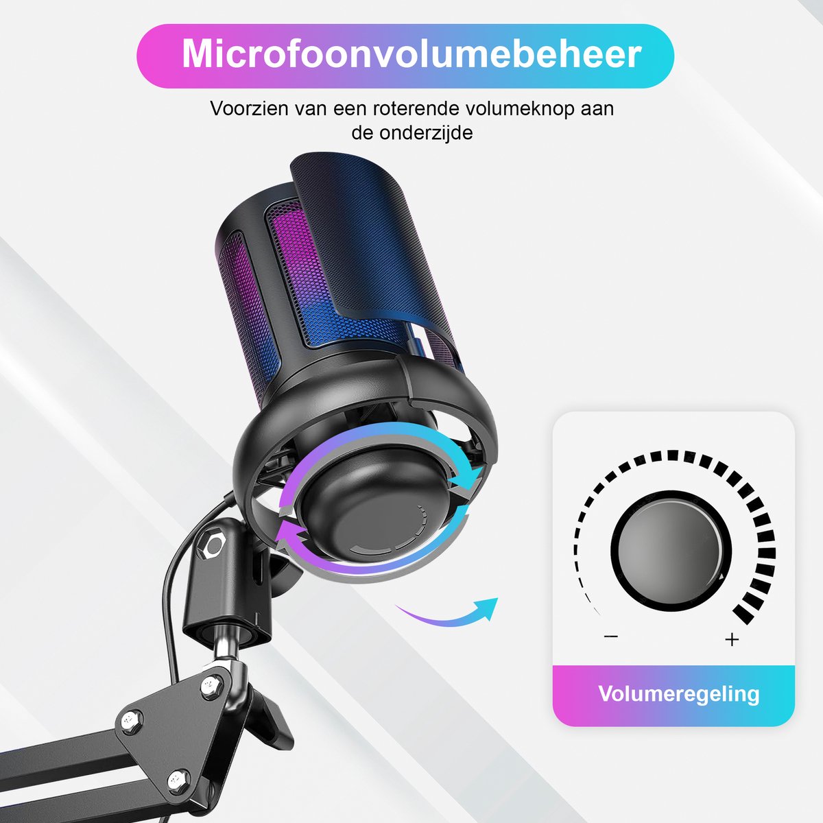 Strolox® Microfoon met arm - USB - gaming - RGB Condensatormicrofoon - met Mute-Knop, Popfilter, Microfoonarm - Luxe microfoon — cadeau in Gadgets - foto 2