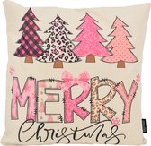 Kerst 'Merry Christmas - Pink #2' Kussenhoes | Katoen/Linnen | 45 x 45 cm