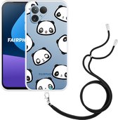 Cazy Hoesje met koord Zwart geschikt voor Fairphone 5 Panda Emotions