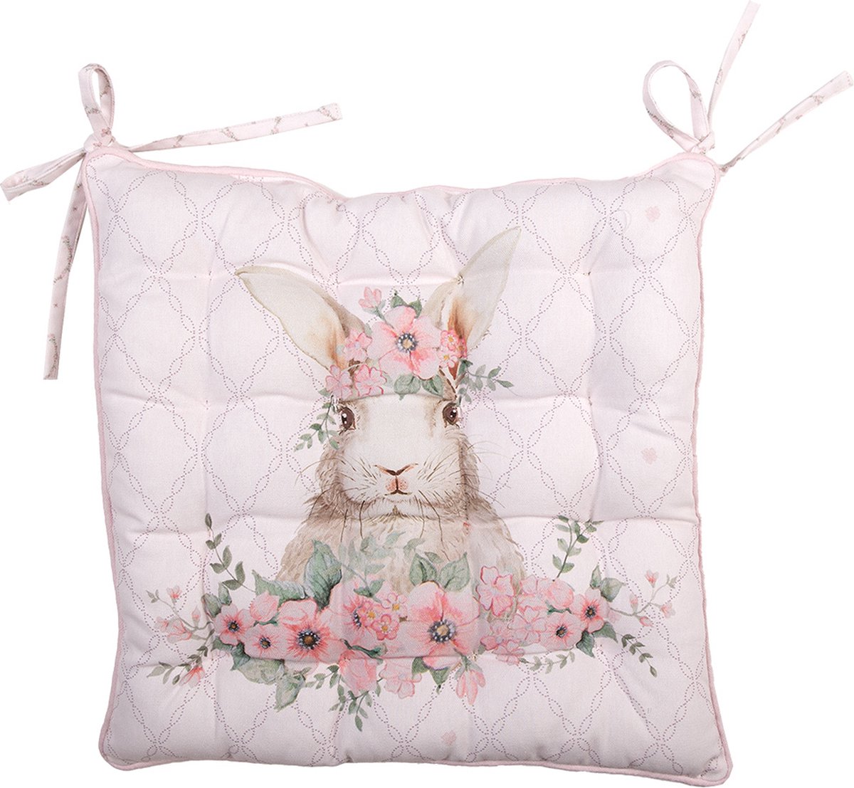 Clayre & Eef Stoelkussen Foam 40x40x4 cm Roze Katoen Konijn