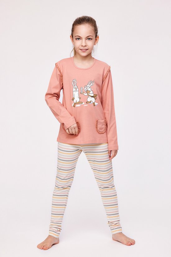 Woody pyjama meisjes/dames - oudroze - haas - 232-10-PLG-S/443 - maat 176