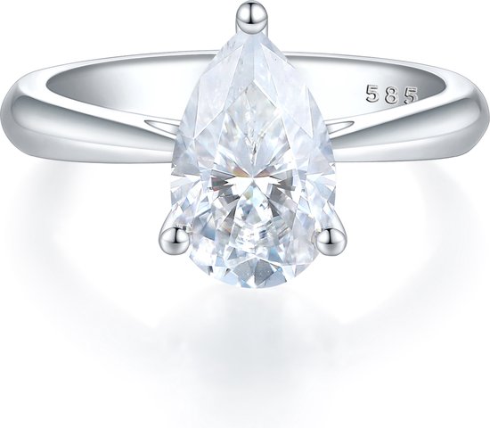 Larissa - 14k Witgouden Peer Solitair Moissanite Ring - 0.8 karaat.