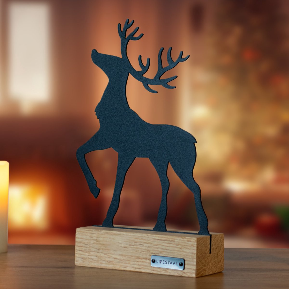 Lifestaal® - Ornament op voet - Kerstversiering - Rendier - 25 x 17,5cm