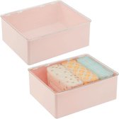 boîte de rangement pour accessoires de salle de bain – organisateur de maquillage avec couvercle – boîte empilable pour ranger savons, éponges, shampoing et plus – lot de 2 – transparent/rose clair
