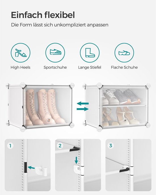 Songmics Schoenenrek Met 6 Vakken, Schoenenkast, 30 X 40 X 30 Cm Per Vak Smal Met Deuren Stalen Frame Kunststof Voor Gang Slaapkamer Entree Zwart Lpc033b01