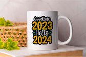 Mug Goodbye 2023 Hello 2024 - HappyNewYear - Cadeau - Cadeau - NewYearsEve - CheersToANewYear - NewBeginnings - WishesForTheNewYear - HappyNewYear - Réveillon du Nouvel An - CheersToANewYear - NewStart