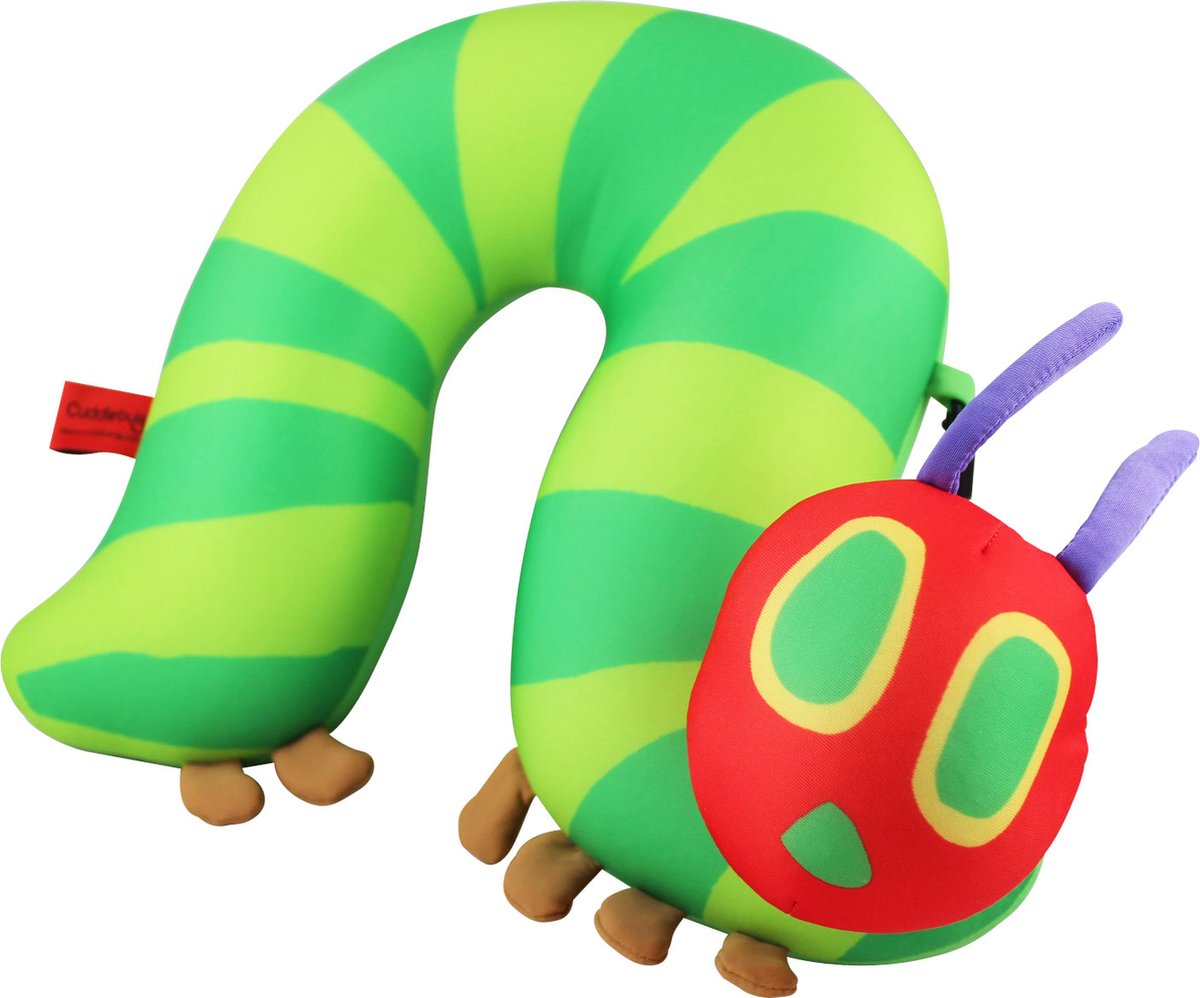 Cuddlebug - U-Caterpillar - Knuffelkussen - Kampeerkussen - Nekkussen (reizen) - 28 cm x 28 cm - Groen - R pet