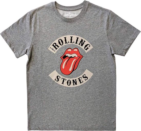 The Rolling Stones - Biker Tongue Heren Tshirt - Grijs