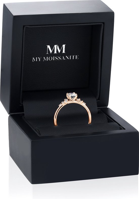 Ovaline - Ring moissanite ovale en or rose 18 carats avec pierres latérales minimalistes - 1,5 carat